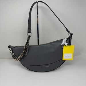 NEW Marc Jacobs The Eclipse Genuine Leather Half Circle Chain Purse Smoked Pearl